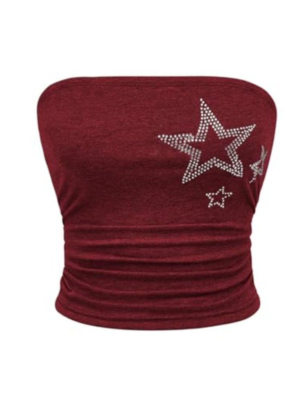 Y2K Strapless Rhinestone Star Ruched Tube Crop Top